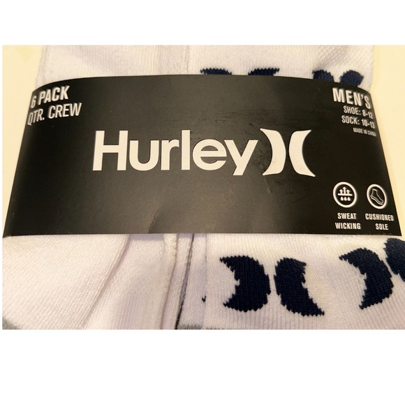 Hurley Quarter Crew Socks 6 Pair Men 8-12 White Gray w Mix Logo Surf RideCushion - Picture 3 of 10